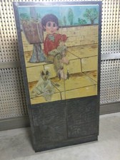 Ancienne armoire de cuisine vers 1940 en acier poli et vernis 