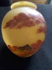 Globe en verre peint pour lustre plafonnier lampe signé Robert décor paysage