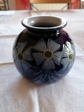 Petit vase boule ancien en grés d'Alsace fleurs P. SCHMITTER Art déco mi XXème