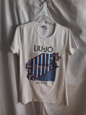 Top t-shirt haut BLANC imprimé devant créateur LIU JO taille 38 