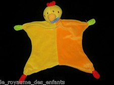 Doudou plat Poule Coq Poussin Oiseau Canard jaune orange rouge Paradise Toys