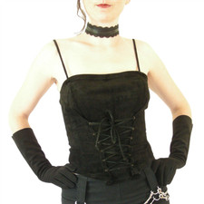 Haut Corset Top Bustier Lacé Cuir Daim Noir Josephine Loka S 36 38