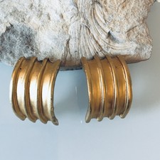 VINTAGE! Boucles Oreilles CLIP Doré Mat Carré XL Couture Géométrique Chic!