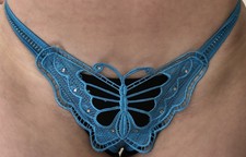 String Ouverte Dentelle Bleu Strass S/M ? Sexy Lingerie Sous Vêtements Papillon