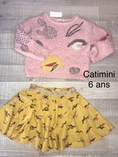 Catimini 6 Ans Fille : Pull Rose + Jupe Thème Lama   Hiver  TBE