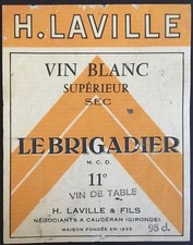 Étiquette de vin blanc Le Brigadier Bordeaux Caudéran décollée  