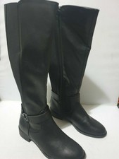 Ex m&s femme talon bottier et élastique noir Rider Genou Bottes UK 4 Rp £ 49.50 #8786