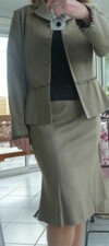 Tailleur veste jupe Alain Manoukian 36/38 beige/kaki bords léopards coudes 