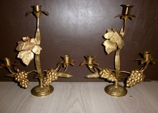 SUPERBE PAIRE DE BOUGEOIRS/RELIGIEUX?/CUIVRE/XIXé/FLEUR DE LYS/GRAPPE DE RAISIN