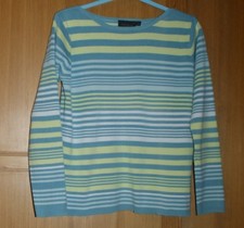 PULL FEMME Marque KIABI WOMEN Taille 42 rayé bleu jaune vert blanc col bateau