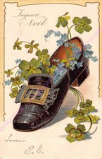 CPA GAUFREE EMBOSSED Joyeux Noël chaussure trèfles ca1906