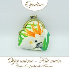 Porte monnaie en tissu fermoir métal avec perle de couleur en verre