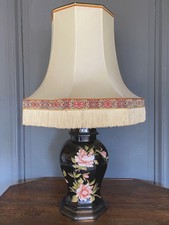 LAMPE DRIMMER MILIEU XXE PORCELAINE DECOR PEINT ABAT-JOUR TISSU ORIGINE L1185