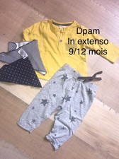 In Extenso Dpam 9 / 12 MOIS GARCON : T Shirt  Jaune + Jegging + Foulards Été TBE