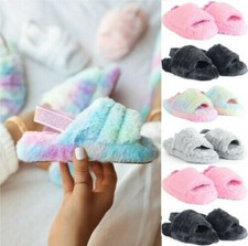 Enfants Filles Moelleux Tongs Faux Fourrue Confortable Hiver Chaussures Pointure