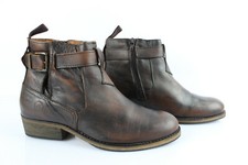BRONX Bottines Cavalières à Boucles Cuir Marron nuancé Noir T 41 Etat Neuf