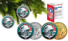 Miami Dolphins Noël Ornement NFL 24KT Or Jfk Pièce 2 Pièce Ensemble