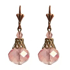 boucles d'oreilles dormeuse doré bronze perle rose a facettes shabby chic