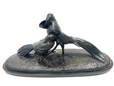 GRANDE STATUE EN RÉGULE PATINE BRONZE - COUPLE DE FAISANS DORÉS