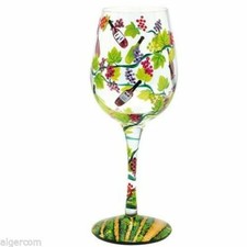 Lolita Wine Tasting Love My Wine Hand Painted Glass Green Purple Grapes Bottles