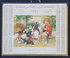 1937 CALENDRIER ALMANACH PTT POSTES Les bons amis chien Colley Hund Oberthur
