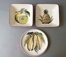 3 plats Gien France décor fruits, ananas, citron et banane, vintage années 70-80