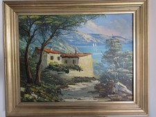 Tableau contemporain l. GUERNY huile sur toile peinture moderne paysage mer bzyx