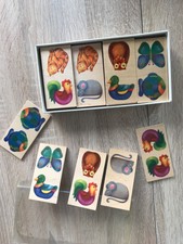 jeu en bois ancien dominos anciens 28 images d'animaux taille du domino 10x5 cm