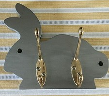 Bunny Rabbit argent Porte en Bois Vêtements Crochet Children's Nursery Chambre