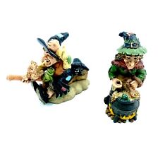 Lot 2 Figurines Décoration Halloween Sorcières Balais Chaudron Faience 5cm