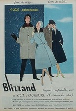 PUBLICITE BLIZZAND COL FOURRURE HOMME FEMME SIGNE BERTON DE 1959 AD PUB VINTAGE