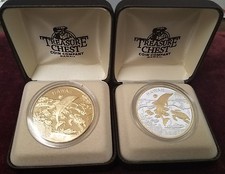 2016 Hawaii Dolphin Medal 2 Piece Set Silver & GP, Bronze Treasure Chest PF