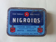 RARE Ancienne Boîte métal pharmaceutique Pastilles NIGROIDS 1930 BRISTOL England