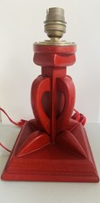 Pied De Lampe Bois Rouge Et Cuivre Art Populaire Année 70