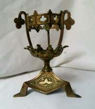 Support CALICE ou BOUGEOIR ancien LAITON église style Moyen-age TREFLE