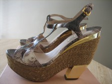 MIU MIU sandales compensées valeur:580€ python/corde/doré P:40