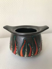 Original Pot Vase vintage en céramique émaillée, Non signé. Orange