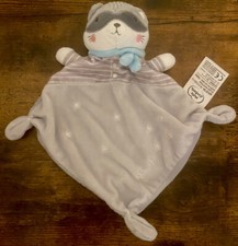 Mot d’Enfants doudou plat raton laveur gris étoiles blanches écharpe État neuf