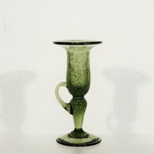 Biot - Bougeoir à main vintage signé verre bullé vert France XXème 