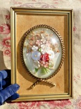 ANCIEN CADRE avec BOUQUET de FLEURS en TISSU et SECHÉES DÉCO VINTAGE