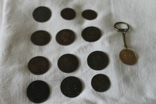 12 Divers 19th siècle pièces & 1967 Demi Penny Pièce Porte-clés