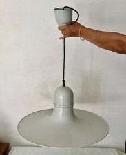 SUSPENSION SOUCOUPE en Tôle Laqué Blanc Vintage 1970 Design Industriel