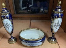 garniture de cheminée bassin + cassolettes Sevres XVIIIEME 1772 Bleu De Four