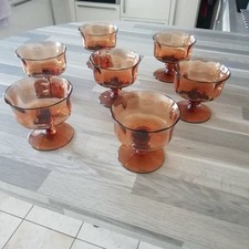 7 Coupes/Coupelles à fruits/Dessert Verre Orangè Vintage/Art de table