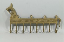  GRAND PORTE-CLEFS, ou accroche-torchons,  laiton doré, 8 crochets, cheval, Inde