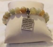 MAY YOU ALWAYS HAVE A SHELL IN YOUR POCKET & SAND... SS CHARM AGATE BRACELET