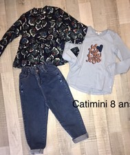 Catimini 8 ANS Fille : ensemble Tunique + T Shirt + jean bleu fleuri Hiver