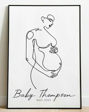 Black & White Line Art Lady enceinte Décoratifs Wall Art Imprimé Personnalisé