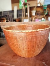 Ancien panier corbeille osier poubelle cache pot 1980 rotin marron vintage 