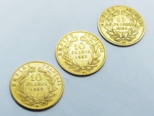3 Pièces OR 10 Francs. Napoléon III Empereur. 1860BB-1862 &1863 A. TTB